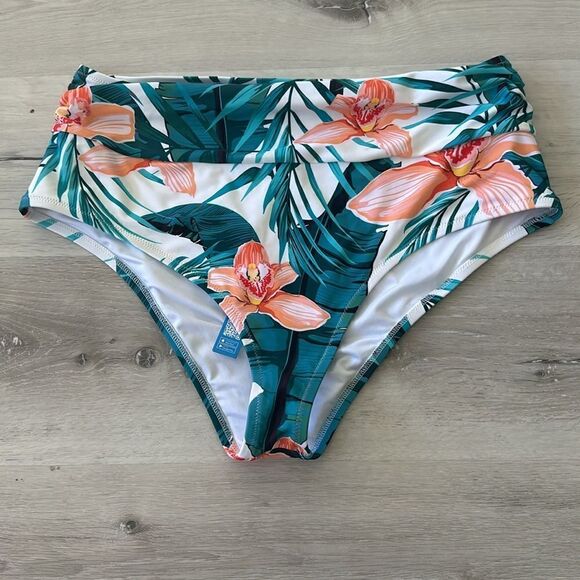 Cupshe High Waisted Tummy Control Bathing suit Bottom Tropical 1X NWT - Picture 10 of 12